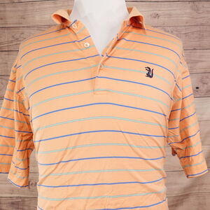 PETER MILLAR ORANGE STRIPED DOUBLE MERCERIZED COTTON GOLF POLO SHIRT MENS XL